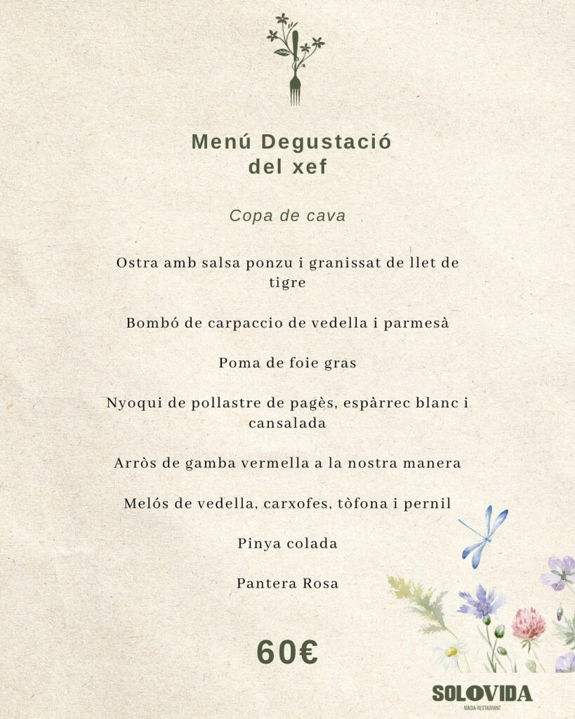 menú degustació de tardor de SoloVida Masia&Restaurant amb plats creatius elaborats amb productes de temporada