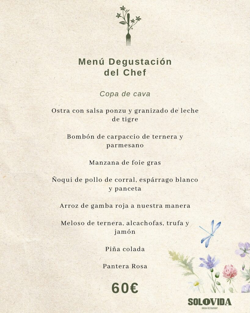 menú degustación de otoño de SoloVida Masia & Restaurant con platos creativos elaborados con productos de temporada