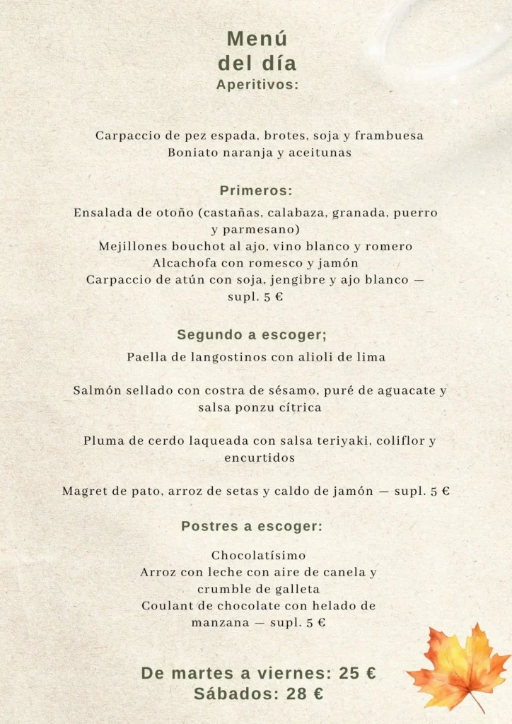 Menú del día en Solovida