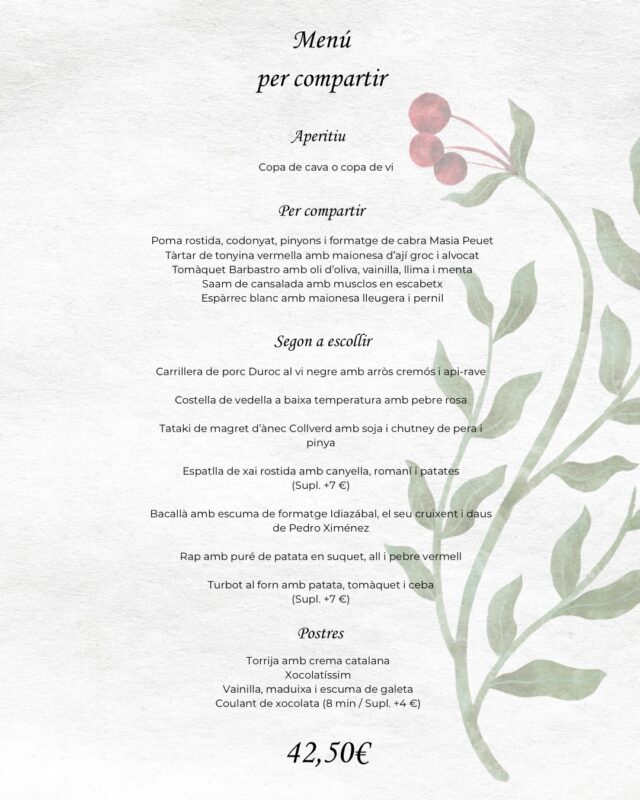 🌷El nostre Menú per compartir ⬇️ (Disponible a partir de divendres 27 de març)
.
🍃Elaborat amb productes de qualitat per començar amb bon peu aquest any nou. Gaudeix de la nostre selecció de plats amb productes de proximitat i km 0!🫜
.
•••
.
🌷Nuestro Menú para compartir ⬇️ (Disponible a partir de viernes 27 de marzo)
.
🍃Elaborado con productos de calidad para empezar con buen pie este año nuevo. ¡Disfruta de nuestra selección de platos con productos de proximidad y km 0!🫜
.
.
.
.
.
.
#restaurantsgirona #emporda #emporda_imatges #empordalovers